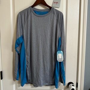 Men's Gray and Blue Long Sleeve Shirt